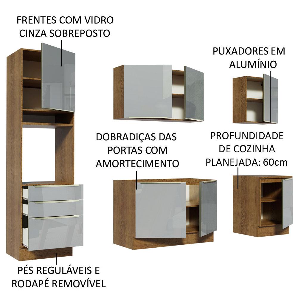 Cozinha Completa Madesa Lux com Armário e Balcão 7 Portas 3 Gavetas - Rustic/Cinza