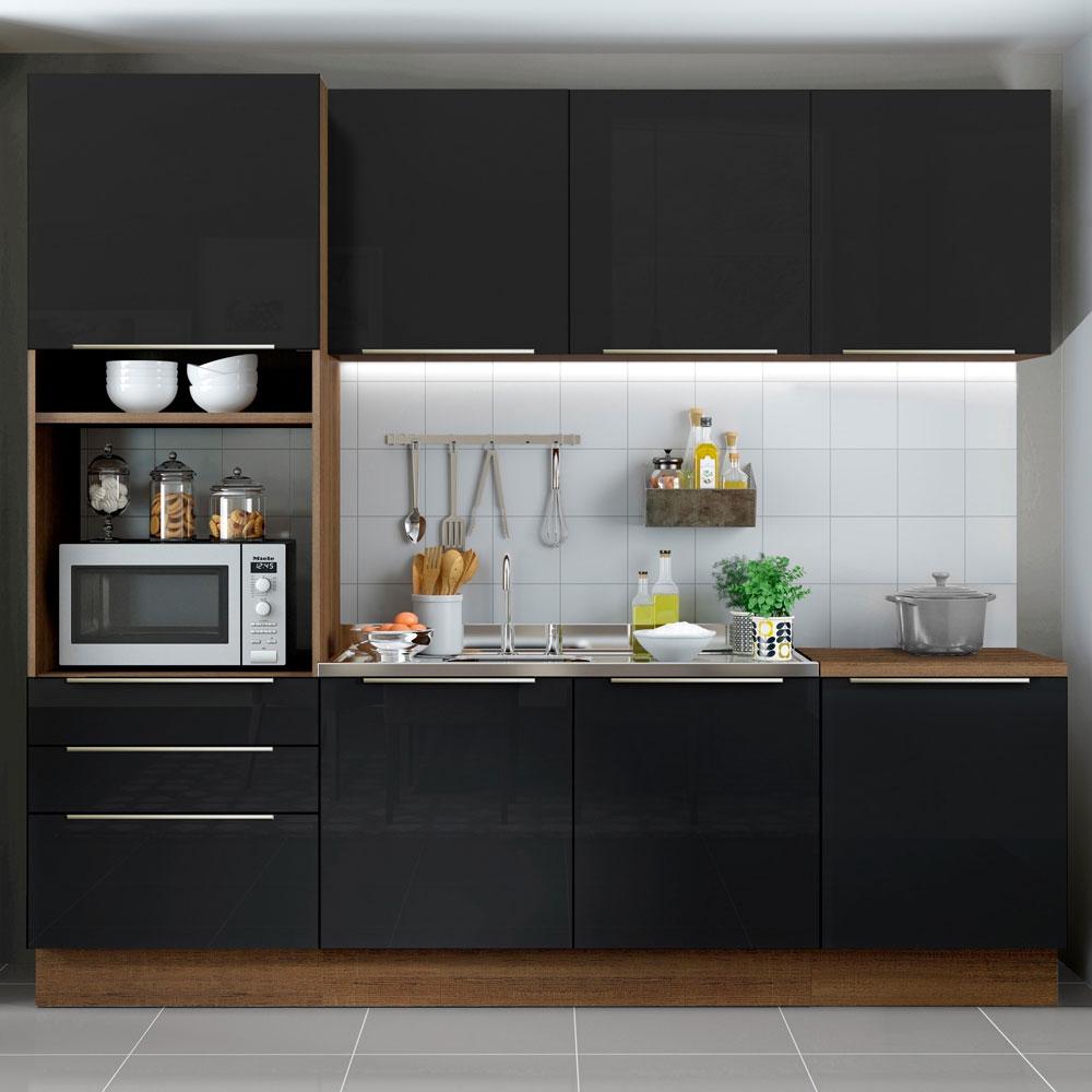 Cozinha Completa Madesa Lux com Armário e Balcão 7 Portas 3 Gavetas - Rustic/Preto