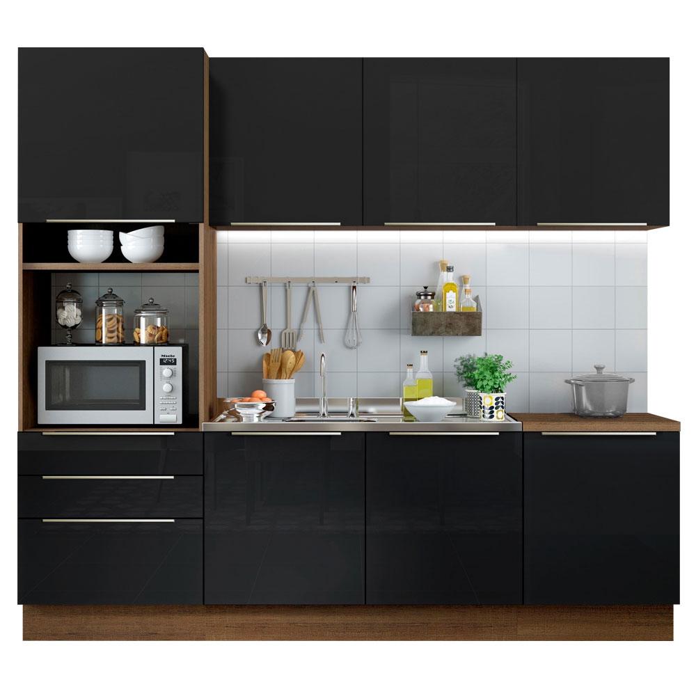 Cozinha Completa Madesa Lux com Armário e Balcão 7 Portas 3 Gavetas - Rustic/Preto