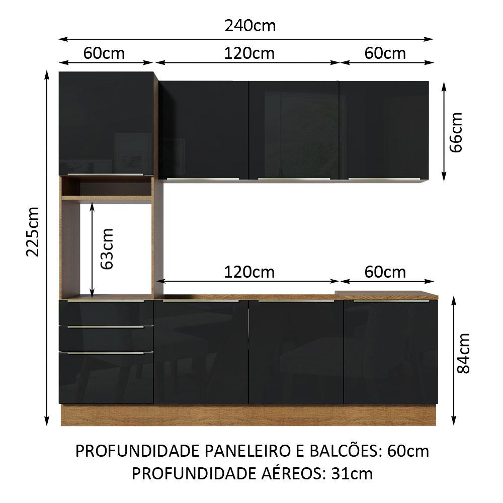 Cozinha Completa Madesa Lux com Armário e Balcão 7 Portas 3 Gavetas - Rustic/Preto