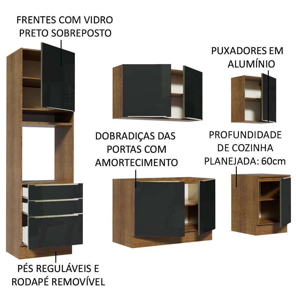 Cozinha Completa Madesa Lux com Armário e Balcão 7 Portas 3 Gavetas - Rustic/Preto
