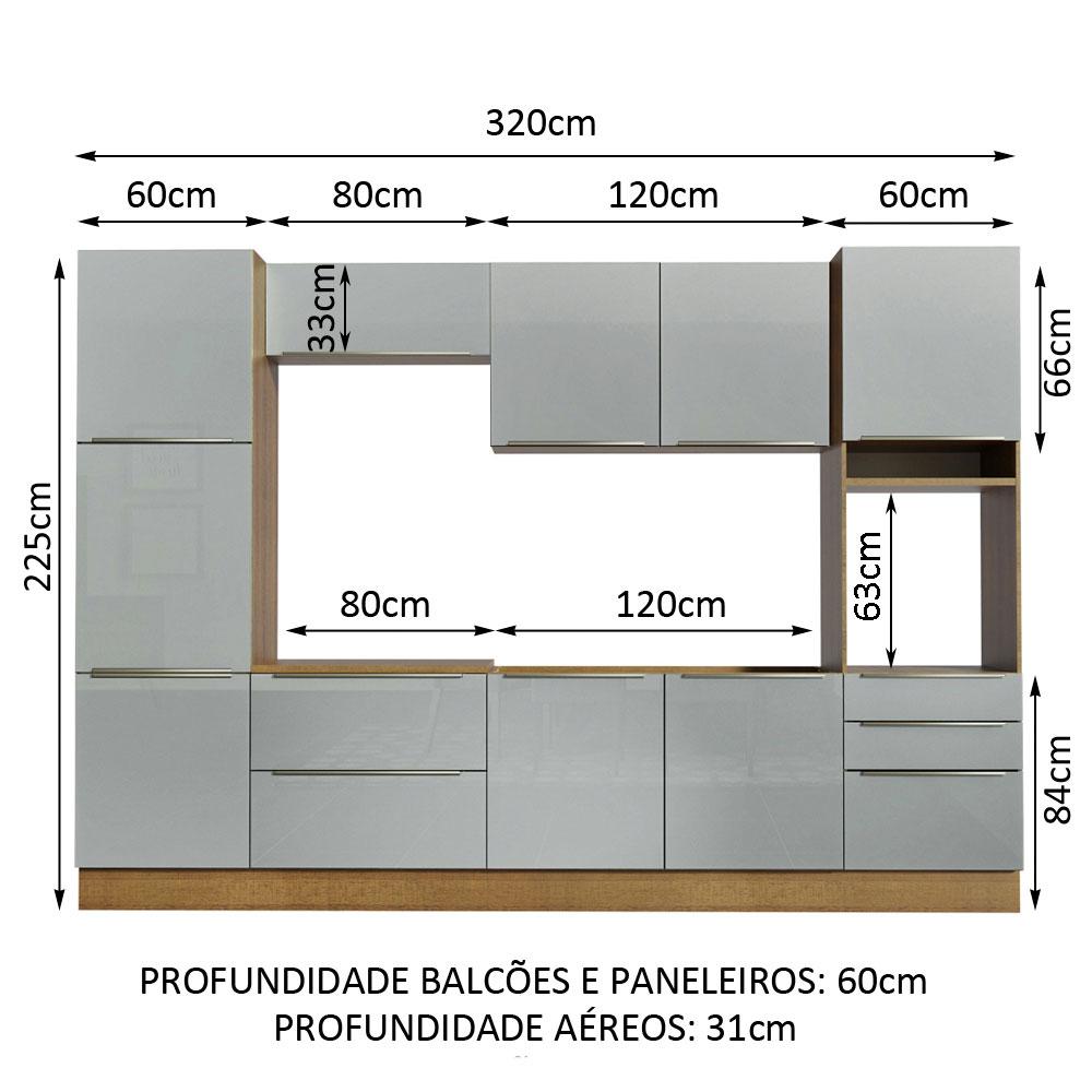 Cozinha Completa Madesa Lux com Armário e Balcão 9 Portas 5 Gavetas - Rustic/Cinza