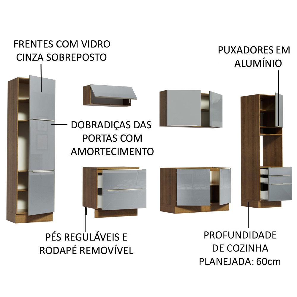 Cozinha Completa Madesa Lux com Armário e Balcão 9 Portas 5 Gavetas - Rustic/Cinza