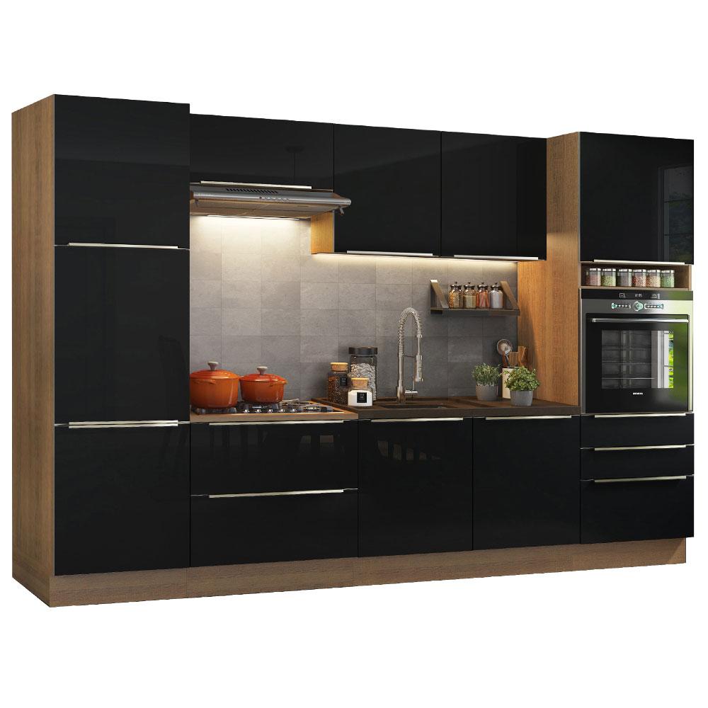 Cozinha Completa Madesa Lux com Armário e Balcão 9 Portas 5 Gavetas - Rustic/Preto