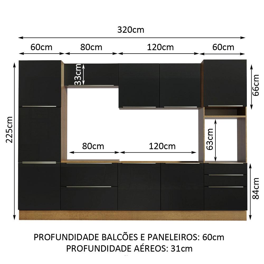 Cozinha Completa Madesa Lux com Armário e Balcão 9 Portas 5 Gavetas - Rustic/Preto