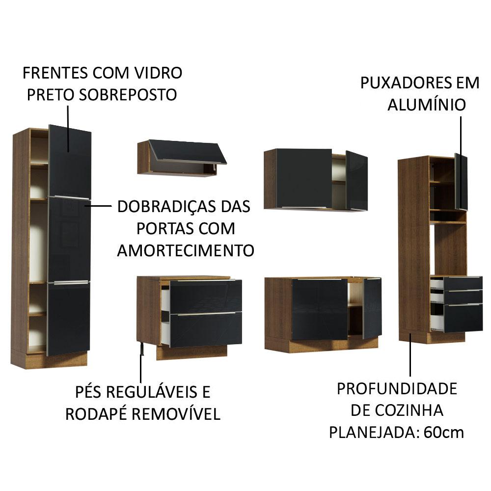 Cozinha Completa Madesa Lux com Armário e Balcão 9 Portas 5 Gavetas - Rustic/Preto