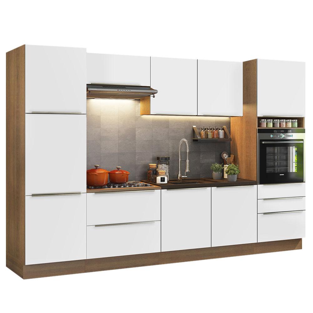Cozinha Completa Madesa Lux com Armário e Balcão 9 Portas 5 Gavetas Rustic/Branco Veludo