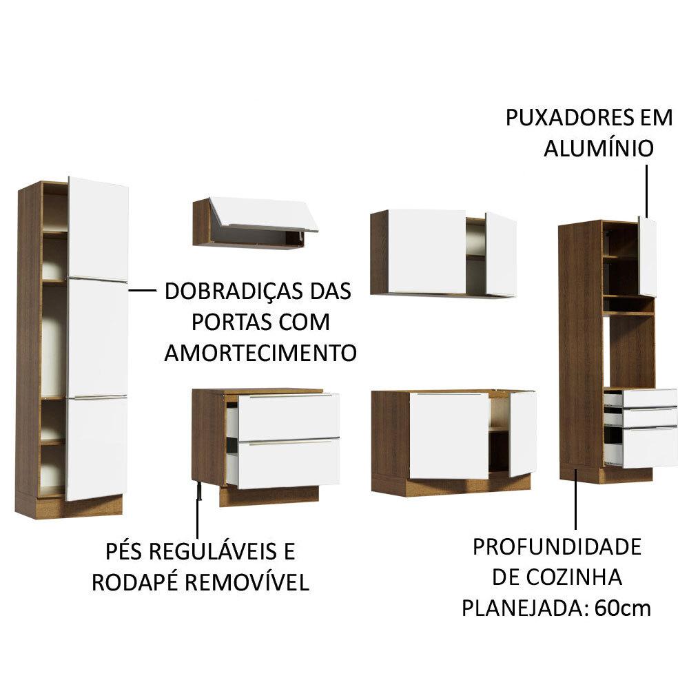 Cozinha Completa Madesa Lux com Armário e Balcão 9 Portas 5 Gavetas Rustic/Branco Veludo