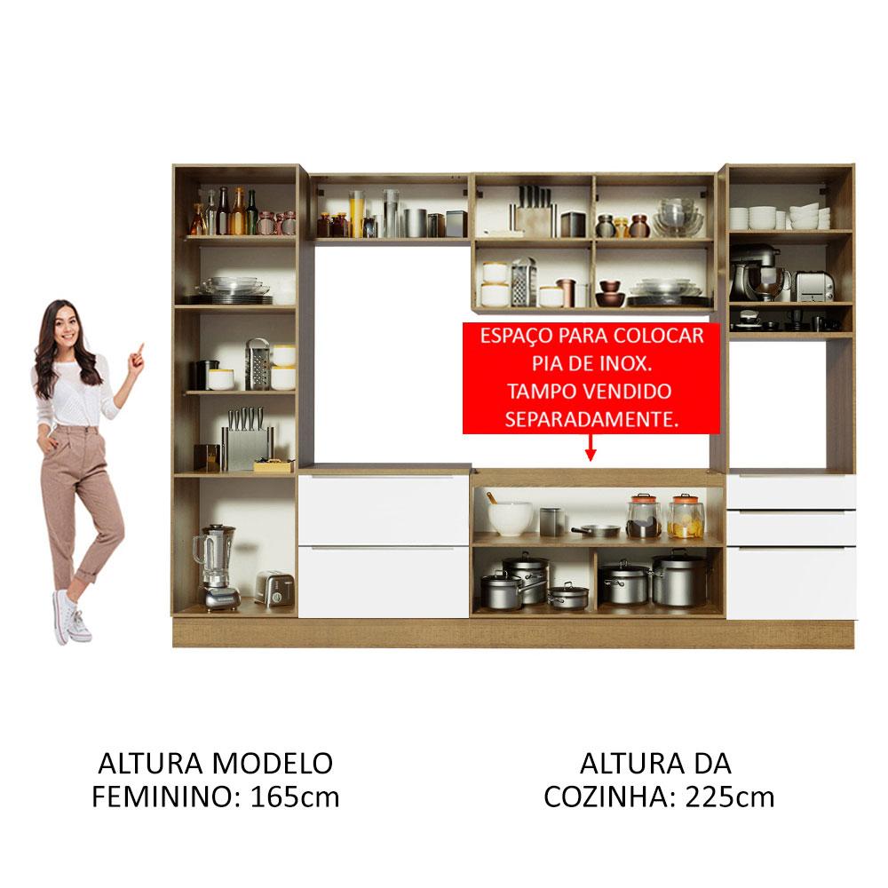 Cozinha Completa Madesa Lux com Armário e Balcão 9 Portas 5 Gavetas Rustic/Branco Veludo