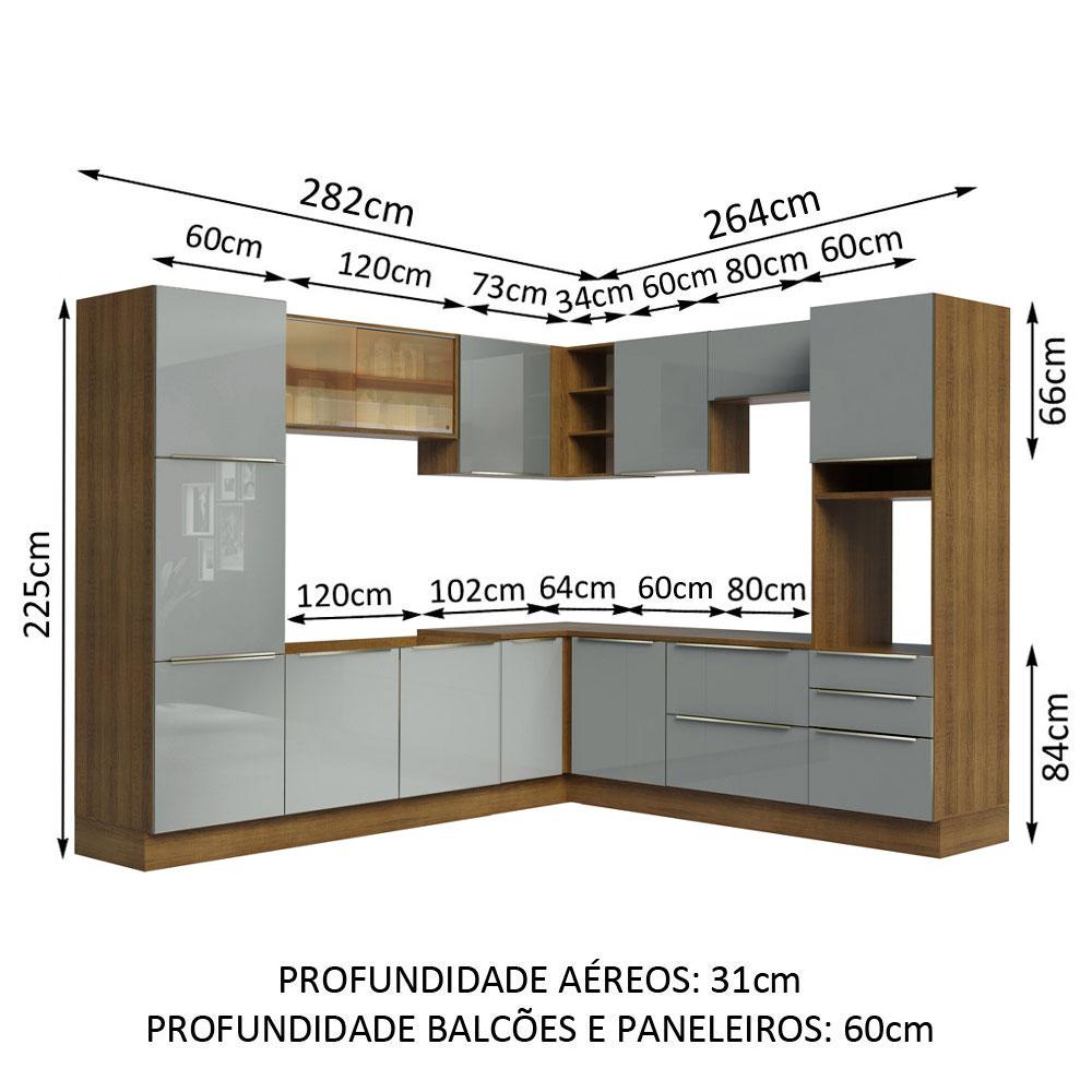 Cozinha Completa Madesa Lux de Canto com Armário e Balcão - Rustic/Cinza