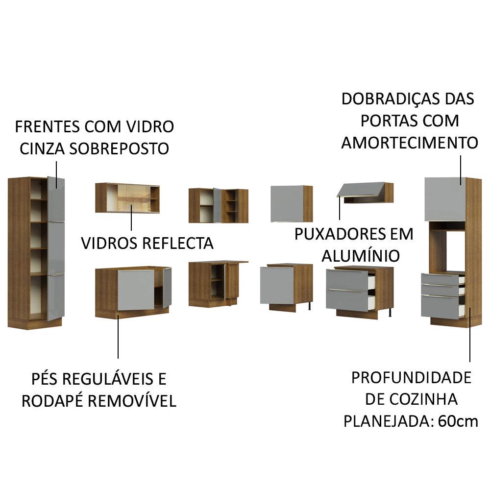 Cozinha Completa Madesa Lux de Canto com Armário e Balcão - Rustic/Cinza