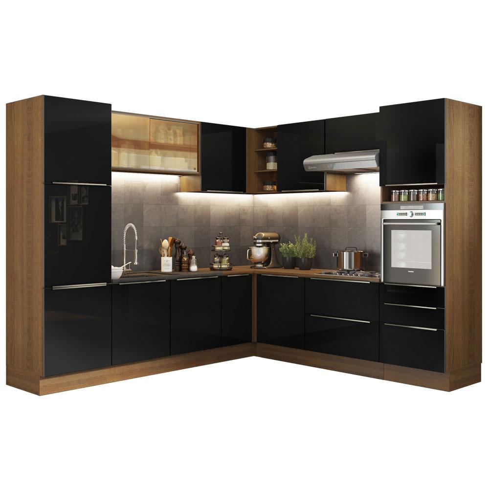 Cozinha Completa Madesa Lux de Canto com Armário e Balcão - Rustic/Preto