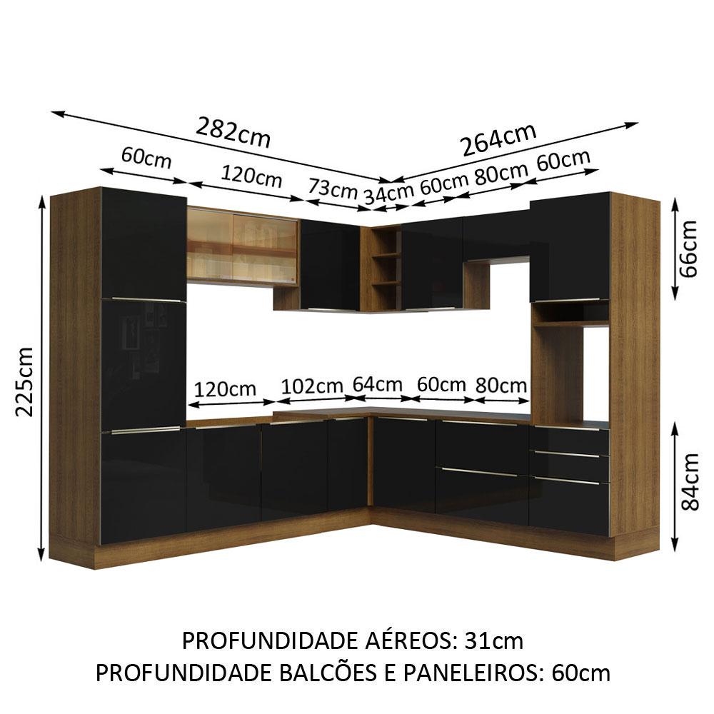 Cozinha Completa Madesa Lux de Canto com Armário e Balcão - Rustic/Preto