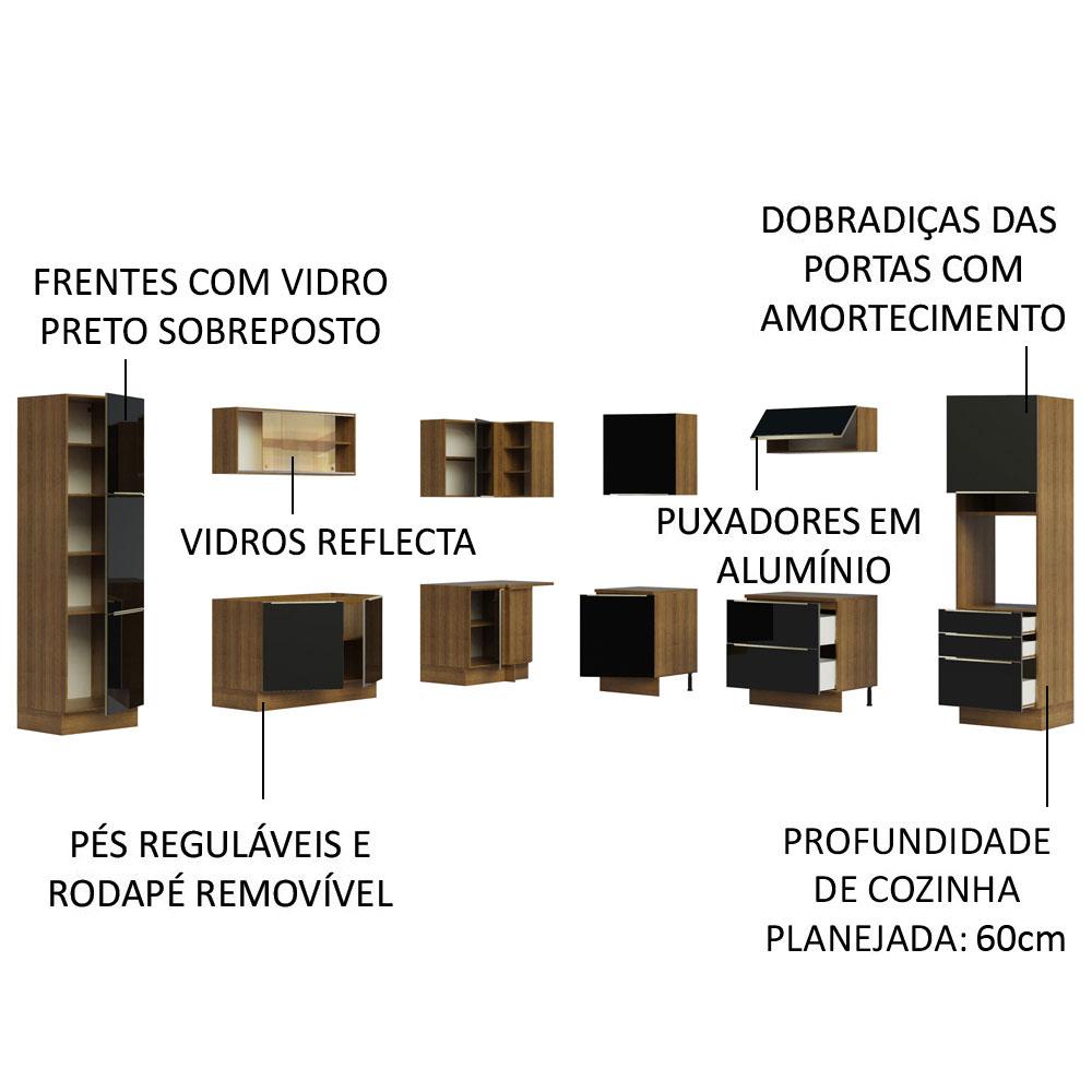 Cozinha Completa Madesa Lux de Canto com Armário e Balcão - Rustic/Preto