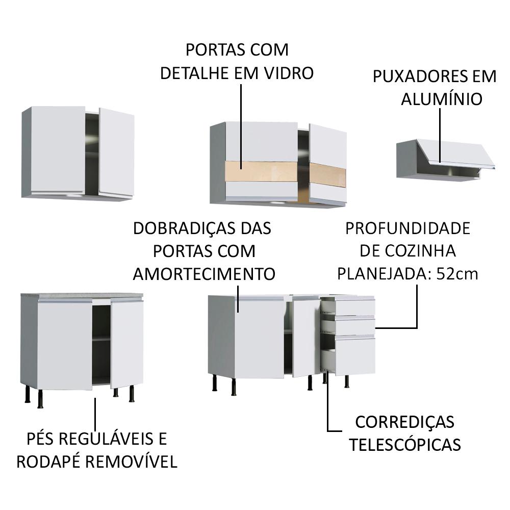 Cozinha Completa Madesa Marcela Com Armário e Balcão (Sem Tampo e Pia) - Branco