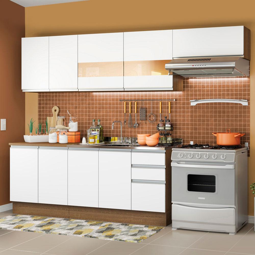 Cozinha Completa Madesa Marcela Com Armário e Balcão (Sem Tampo e Pia) - Rustic/Branco