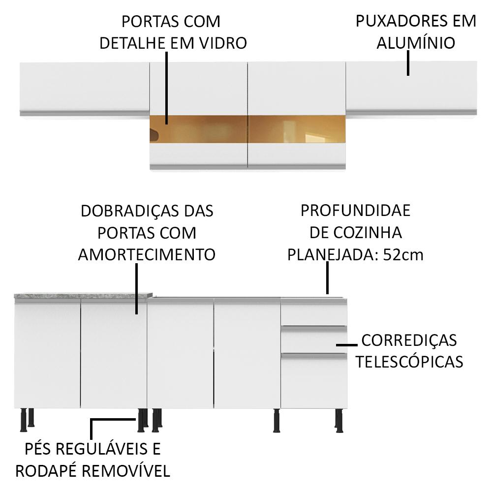 Cozinha Completa Madesa Mariana Com Armário e Balcão (Sem Tampo e Pia) - Branco