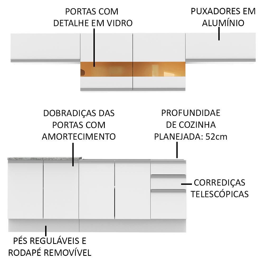 Cozinha Completa Madesa Mariana Com Armário e Balcão (Sem Tampo e Pia) - Branco