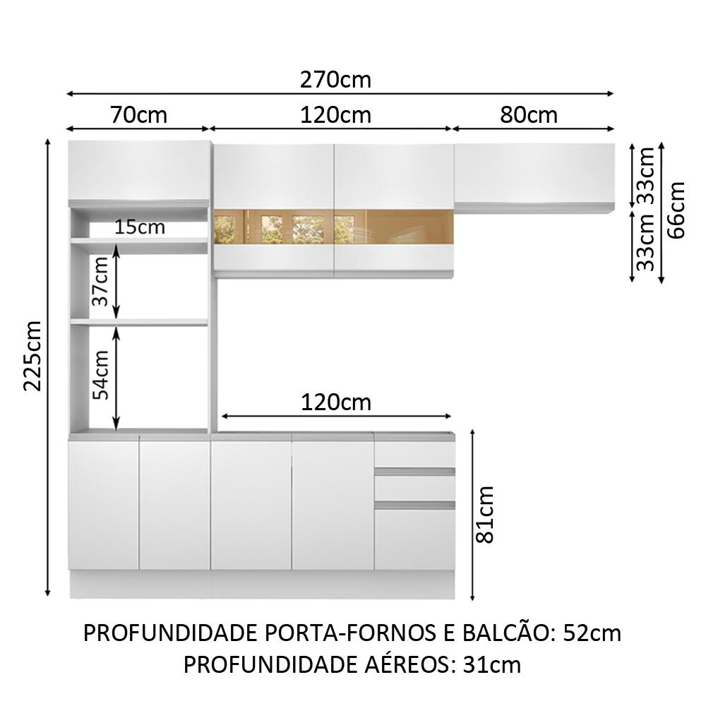Cozinha Completa Madesa Marselha 8 Portas 3 Gavetas (Sem Tampo e Pia)