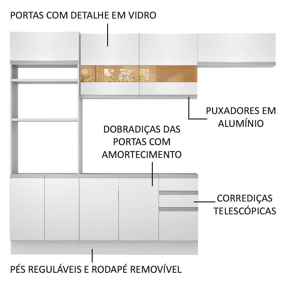 Cozinha Completa Madesa Marselha 8 Portas 3 Gavetas (Sem Tampo e Pia)