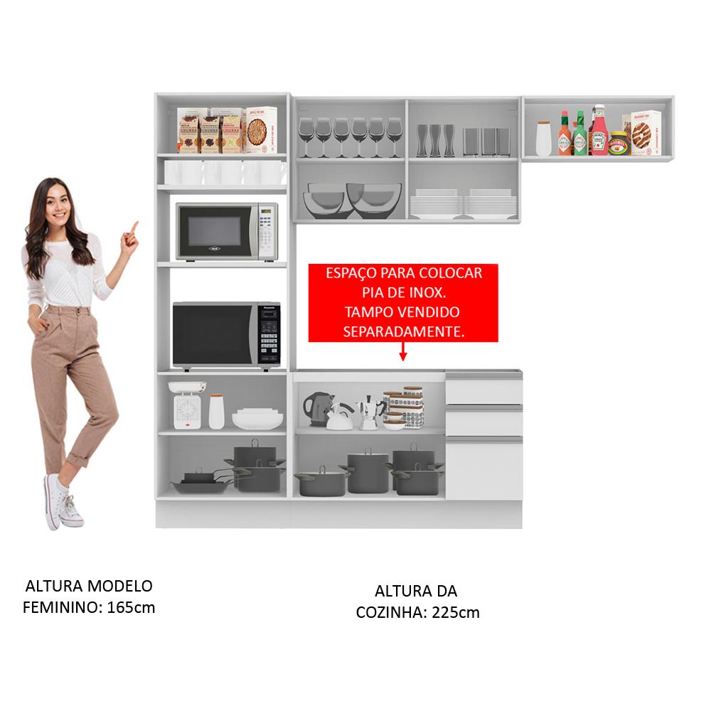 Cozinha Completa Madesa Marselha 8 Portas 3 Gavetas (Sem Tampo e Pia)
