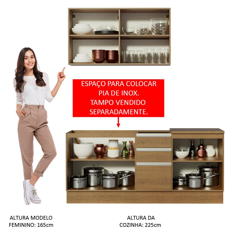 Cozinha Completa Madesa Milão com Armário e Balcão (Sem Tampo e Pia)