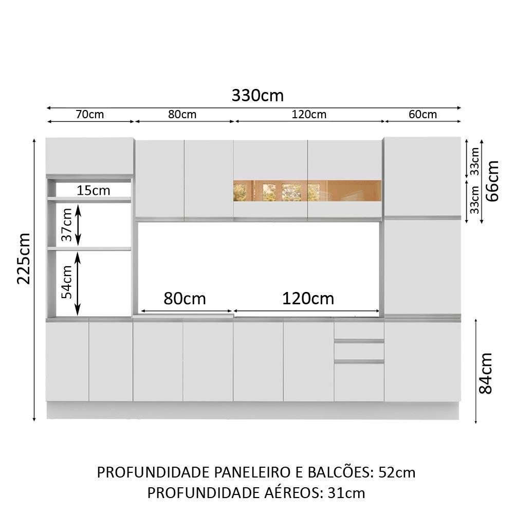 Cozinha Completa Madesa Olimpia 3 Gavetas 14 Portas (Sem Tampo e Pia) - Branco