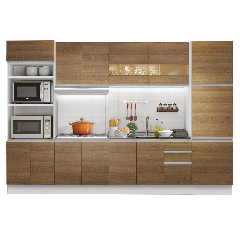 Cozinha Completa Madesa Olimpia 3 Gavetas 14 Portas (Sem Tampo e Pia) - Branco/Rustic