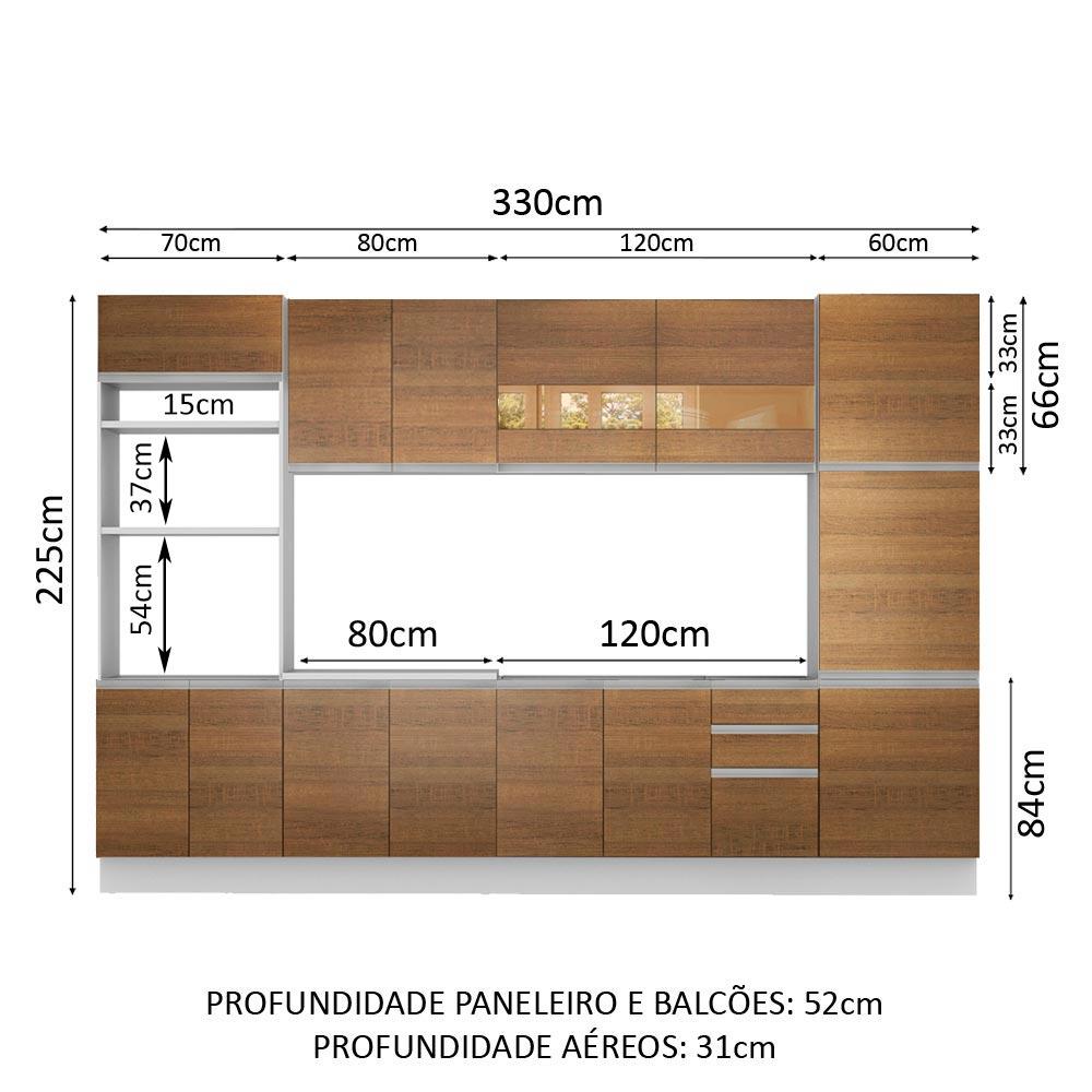Cozinha Completa Madesa Olimpia 3 Gavetas 14 Portas (Sem Tampo e Pia) - Branco/Rustic