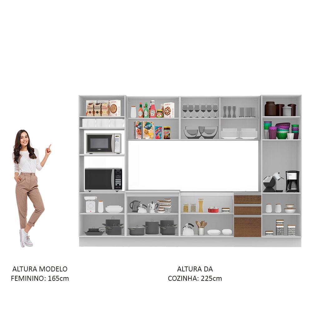 Cozinha Completa Madesa Olimpia 3 Gavetas 14 Portas (Sem Tampo e Pia) - Branco/Rustic