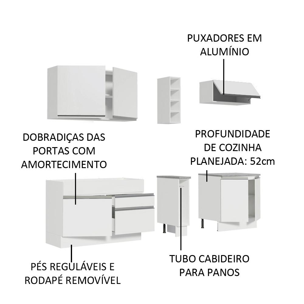 Cozinha Completa Madesa Parma com Armário e Balcão (Sem Tampo e Pia) - Branco