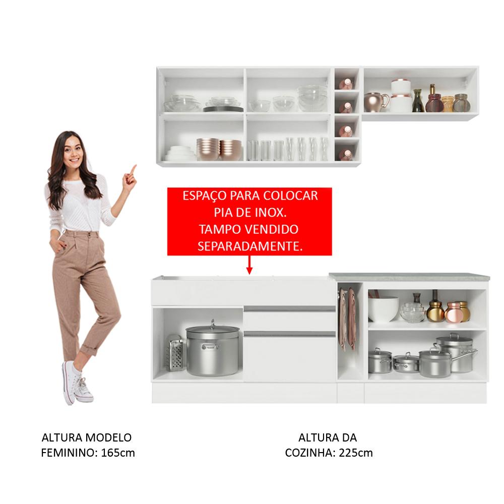 Cozinha Completa Madesa Parma com Armário e Balcão (Sem Tampo e Pia) - Branco/Branco/Crema