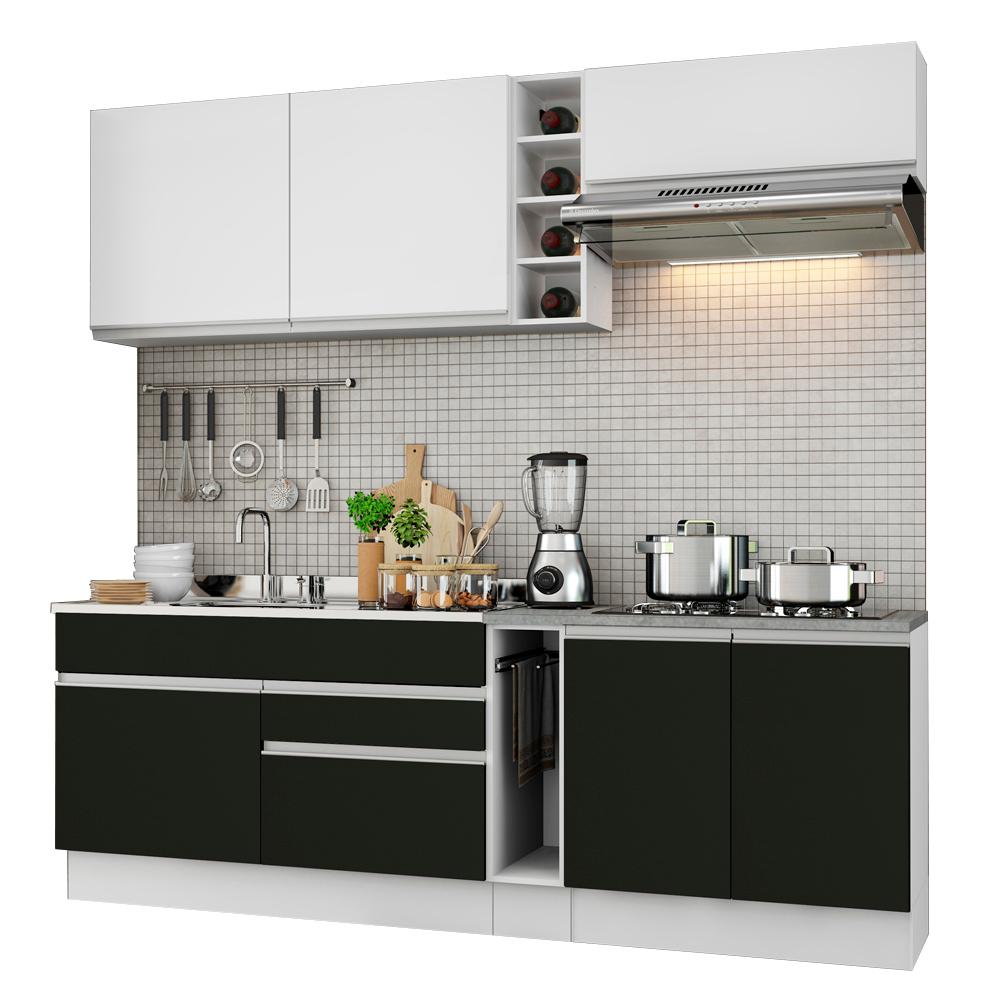 Cozinha Completa Madesa Parma com Armário e Balcão (Sem Tampo e Pia) - Branco/Preto/Branco