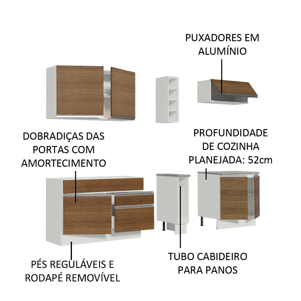 Cozinha Completa Madesa Parma com Armário e Balcão (Sem Tampo e Pia) - Branco/Rustic