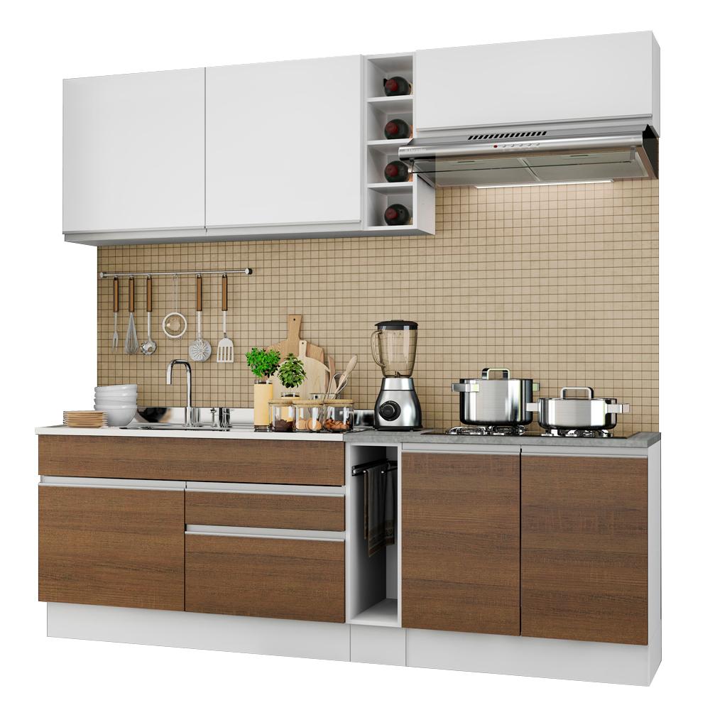 Cozinha Completa Madesa Parma com Armário e Balcão (Sem Tampo e Pia) - Branco/Rustic/Branco