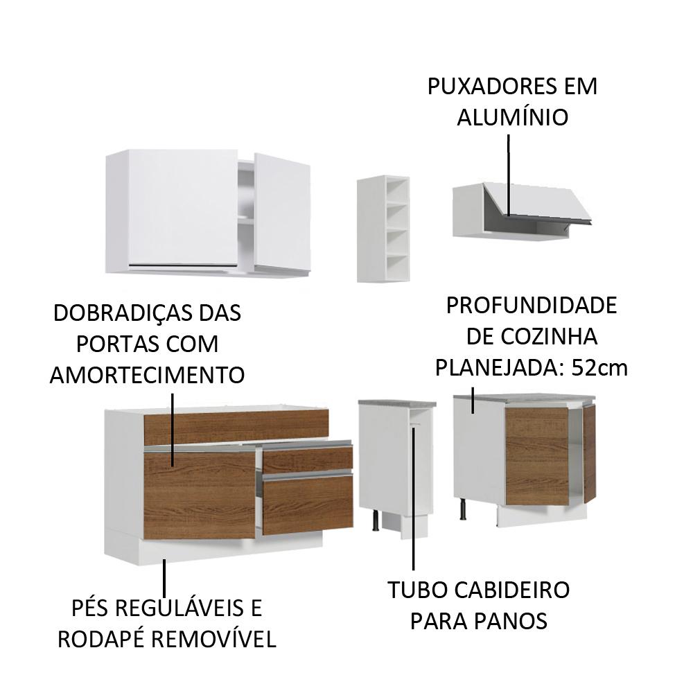 Cozinha Completa Madesa Parma com Armário e Balcão (Sem Tampo e Pia) - Branco/Rustic/Branco