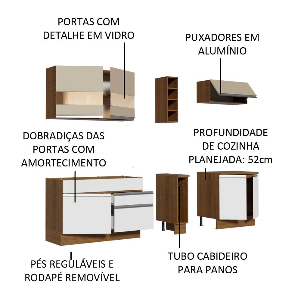 Cozinha Completa Madesa Parma com Armário e Balcão (Sem Tampo e Pia) - Rustic/Branco/Crema