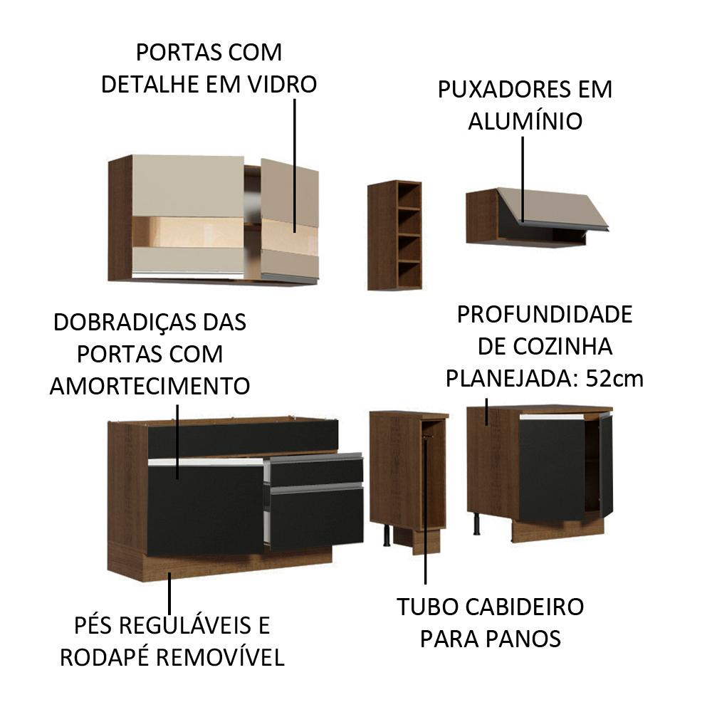 Cozinha Completa Madesa Parma com Armário e Balcão (Sem Tampo e Pia) - Rustic/Preto/Crema