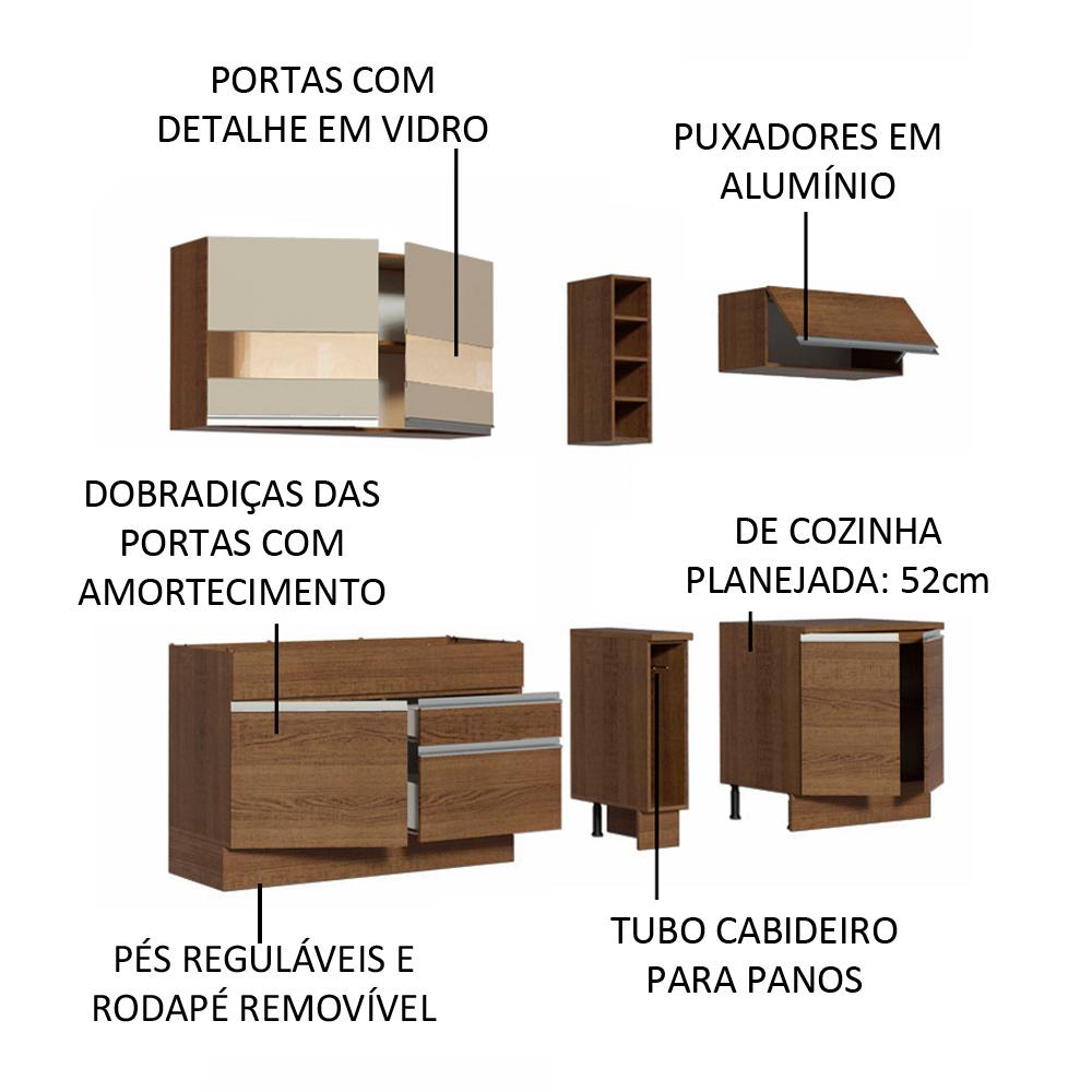 Cozinha Completa Madesa Parma com Armário e Balcão (Sem Tampo e Pia) - Rustic/Rustic/Crema