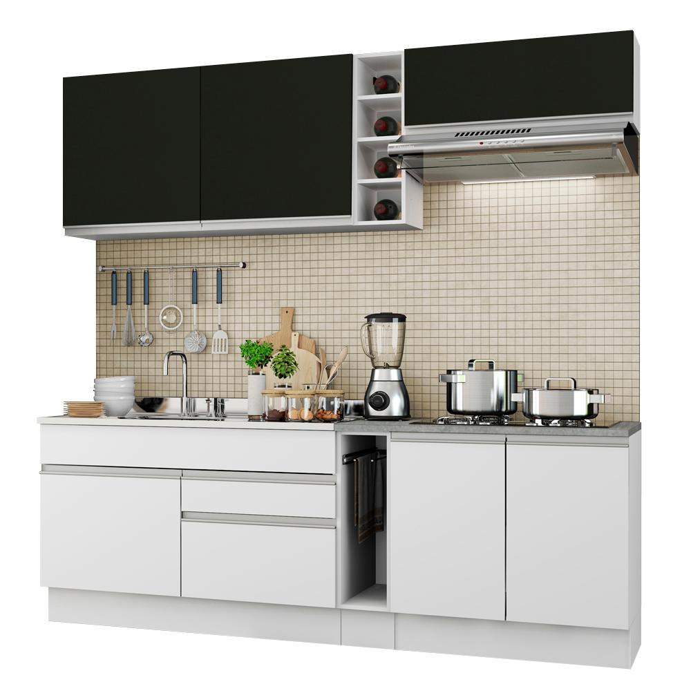 Cozinha Completa Madesa Parma com Armário e Balcão (Sem tampo e Pia) - Branco/Branco/Preto
