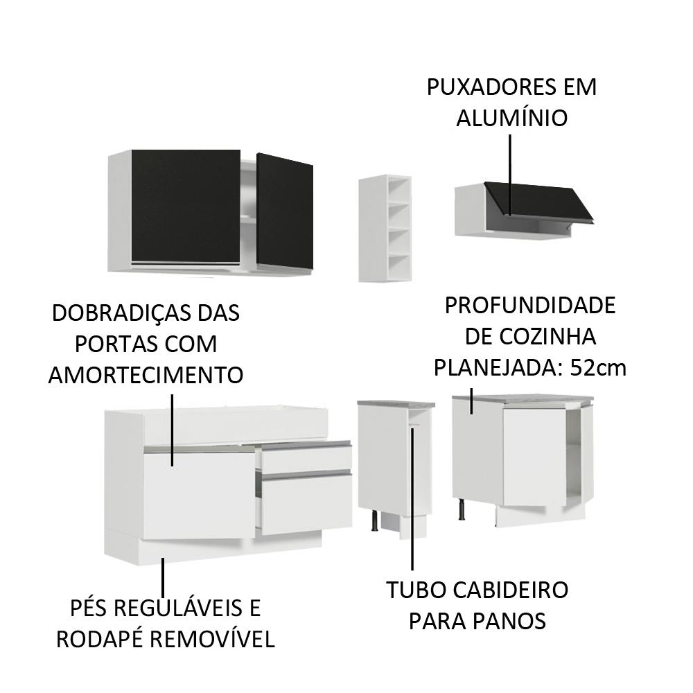 Cozinha Completa Madesa Parma com Armário e Balcão (Sem tampo e Pia) - Branco/Branco/Preto