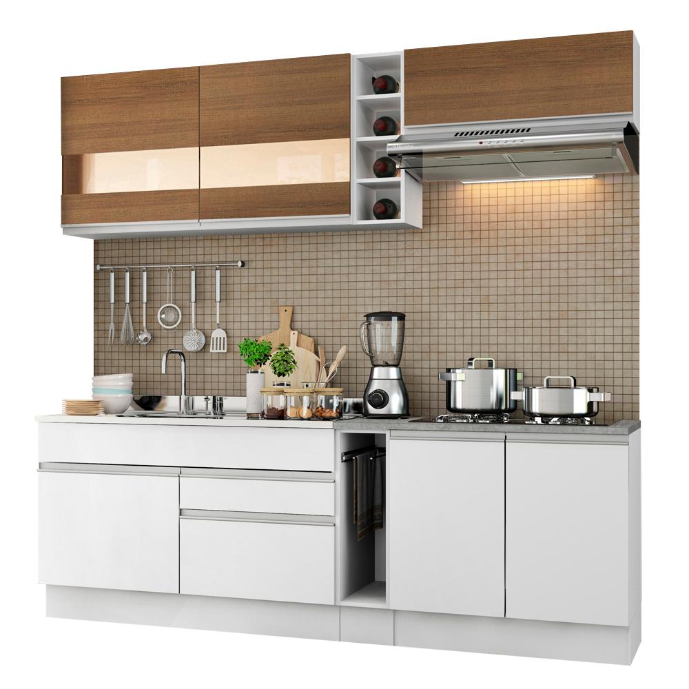 Cozinha Completa Madesa Parma com Armário e Balcão (Sem tampo e Pia) - Branco/Branco/Rustic