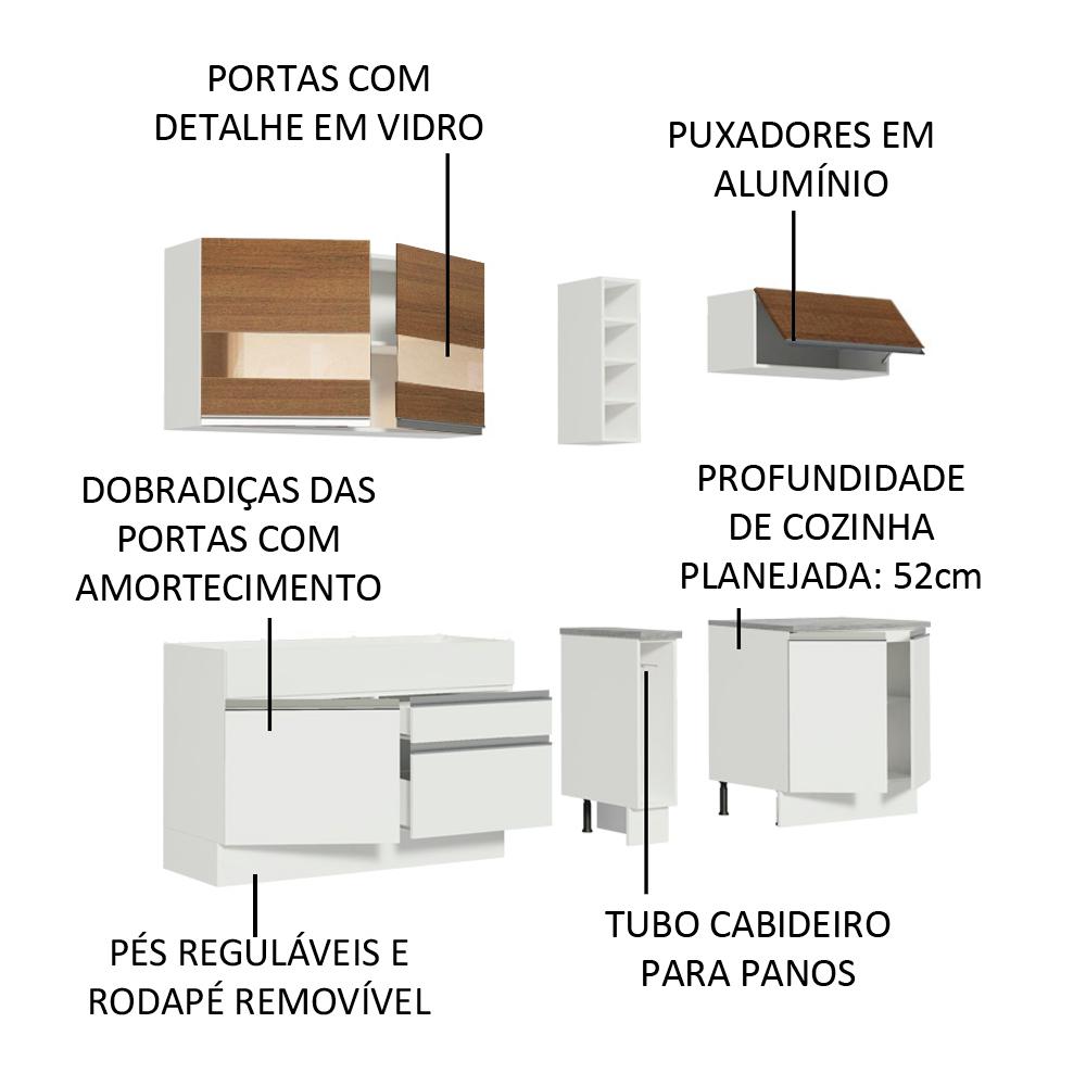 Cozinha Completa Madesa Parma com Armário e Balcão (Sem tampo e Pia) - Branco/Branco/Rustic