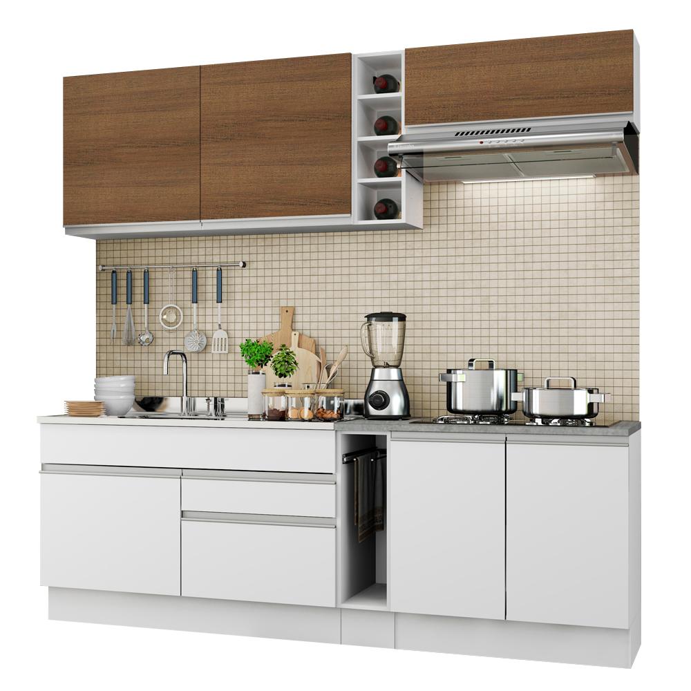 Cozinha Completa Madesa Parma com Armário e Balcão (Sem tampo e Pia) - Branco/Branco/Rustic
