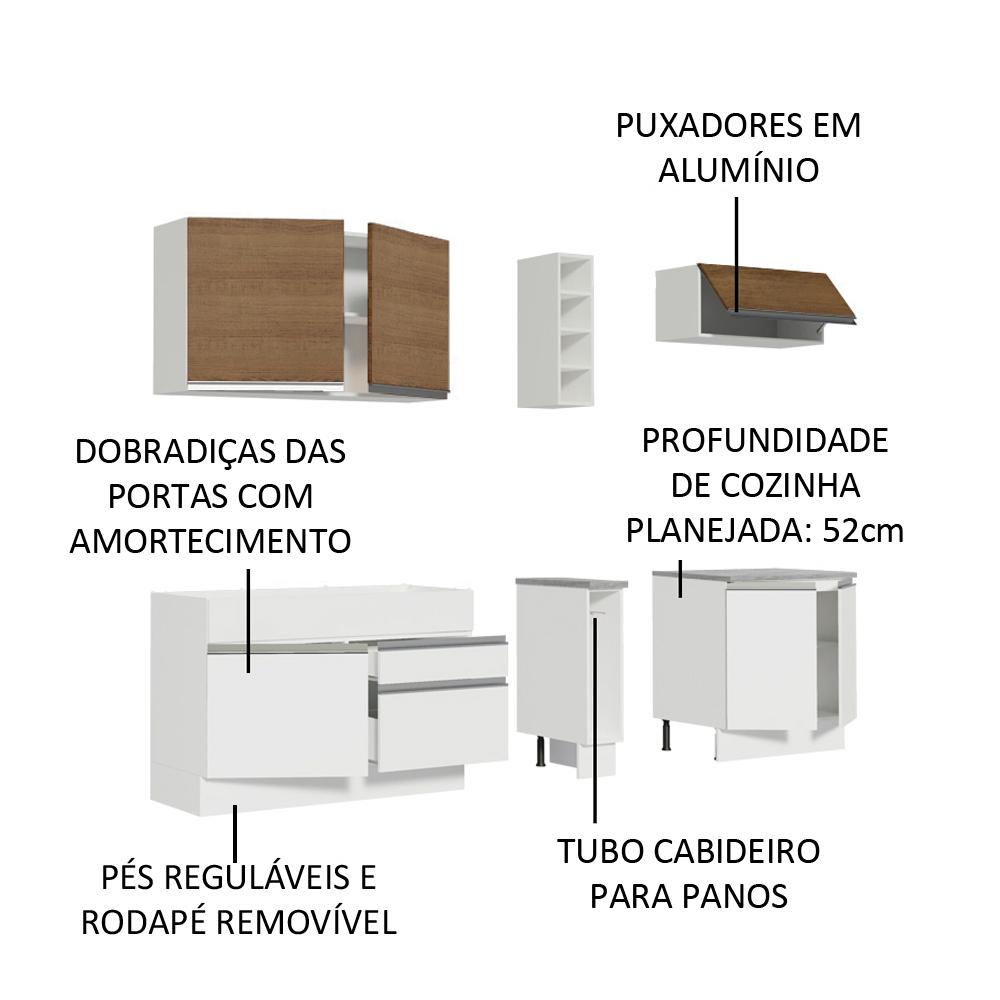 Cozinha Completa Madesa Parma com Armário e Balcão (Sem tampo e Pia) - Branco/Branco/Rustic