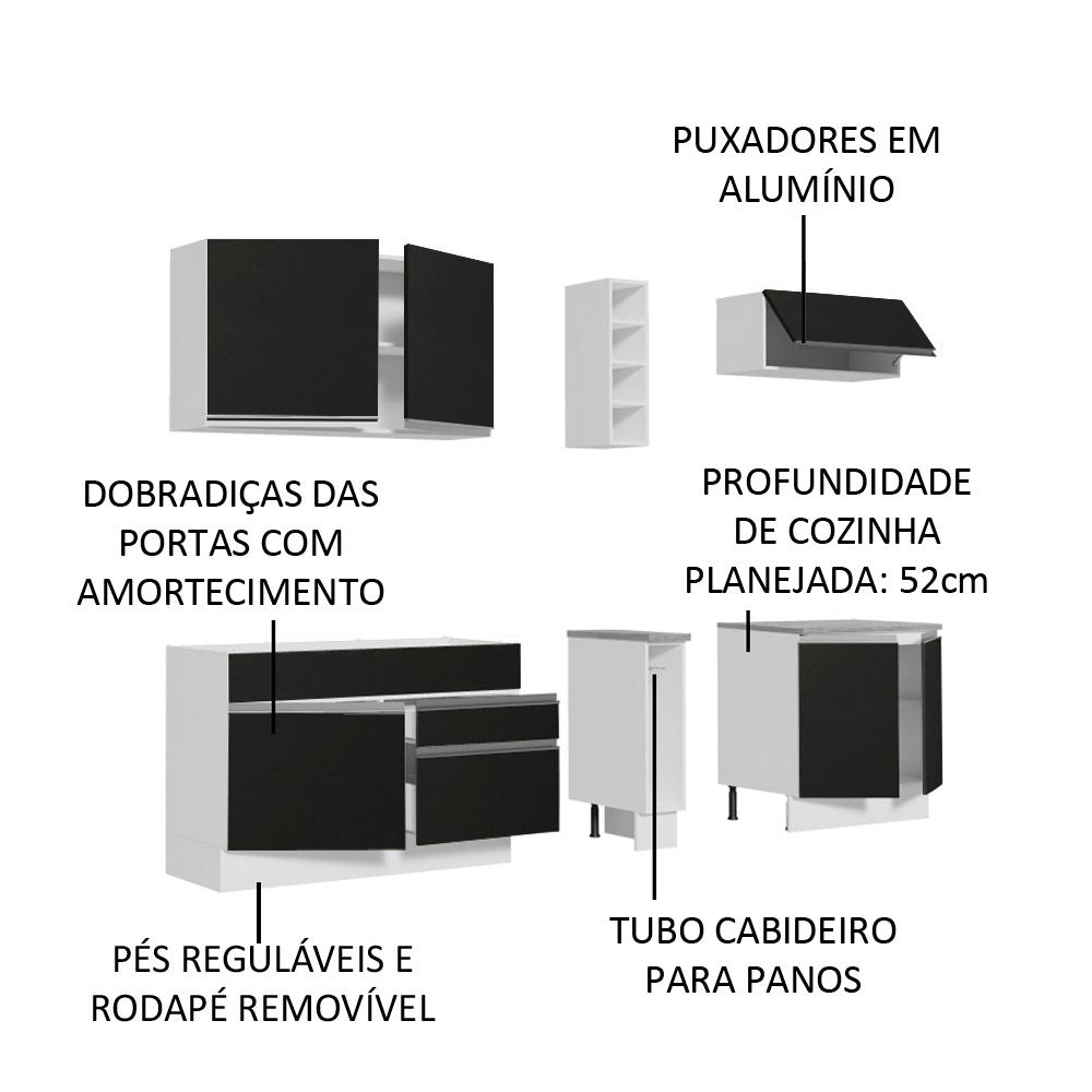Cozinha Completa Madesa Parma com Armário e Balcão (Sem tampo e Pia) - Branco/Preto