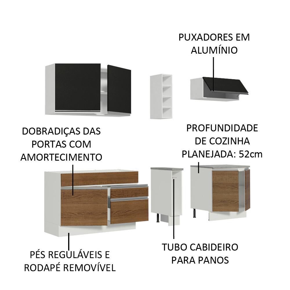Cozinha Completa Madesa Parma com Armário e Balcão (Sem tampo e Pia) - Branco/Preto/Rustic
