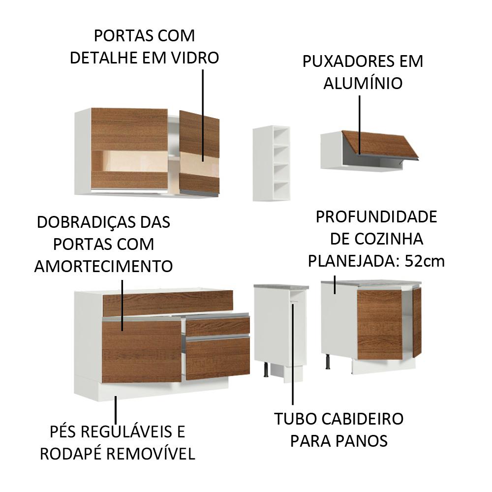 Cozinha Completa Madesa Parma com Armário e Balcão (Sem tampo e Pia) - Branco/Rustic