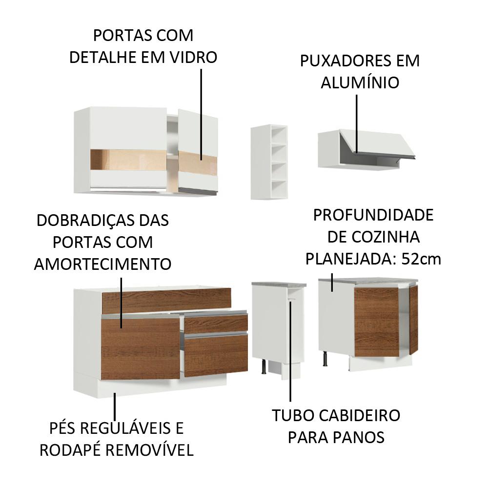 Cozinha Completa Madesa Parma com Armário e Balcão (Sem tampo e Pia) - Branco/Rustic/Branco