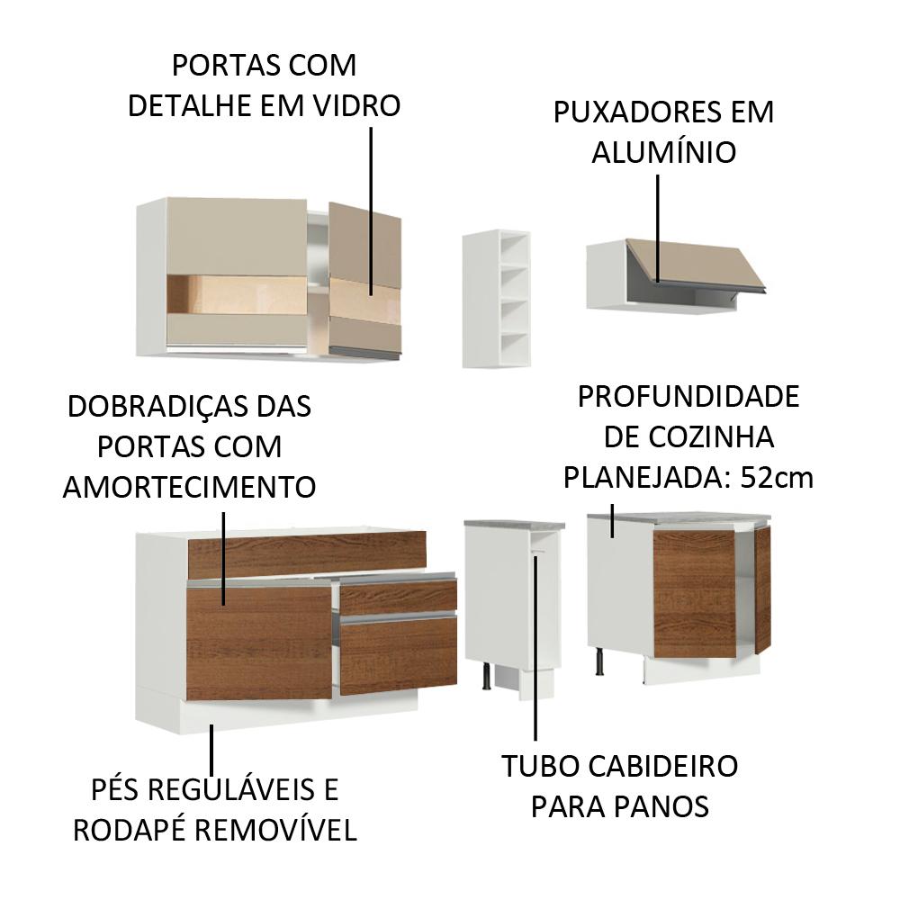 Cozinha Completa Madesa Parma com Armário e Balcão (Sem tampo e Pia) - Branco/Rustic/Crema